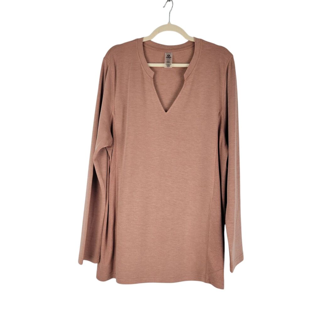 Mono b Top Women’s 3XL Knit Shirt Dusty Rose Long Sleeve V-Neck Super Soft NWT
